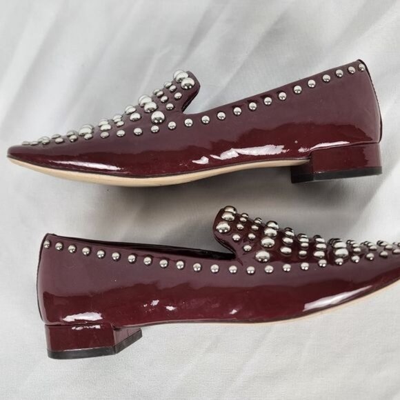 Halogen Kaylee Studded Genuine Leather Slip On Burgundy Loafers Women's Size 6 M - Picture 2 of 14